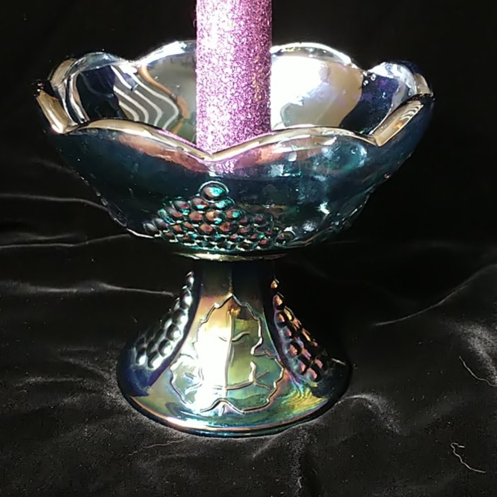 Carnival glass candle holder